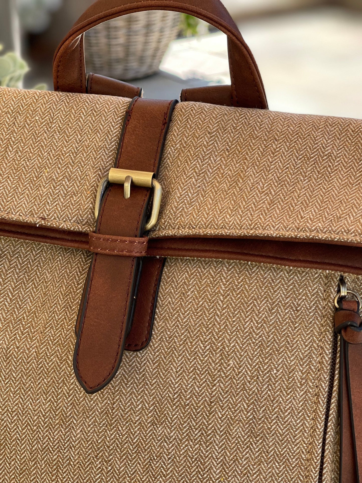Camel/Taupe Herringbone Rucksack/Backpack