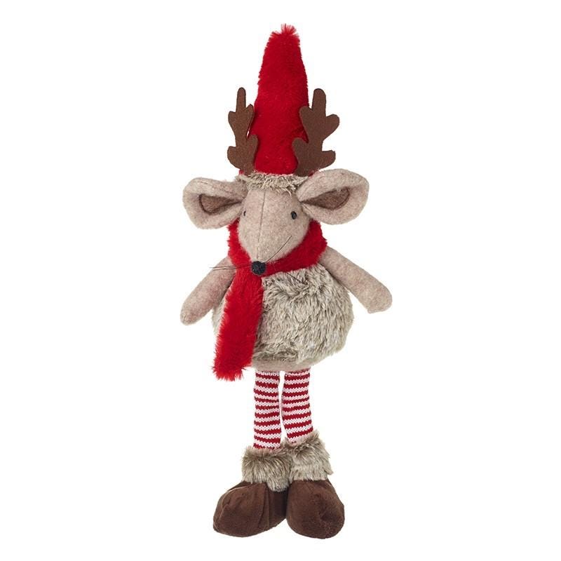 Super Soft Festive Standing Mouse with Red Antler Hat