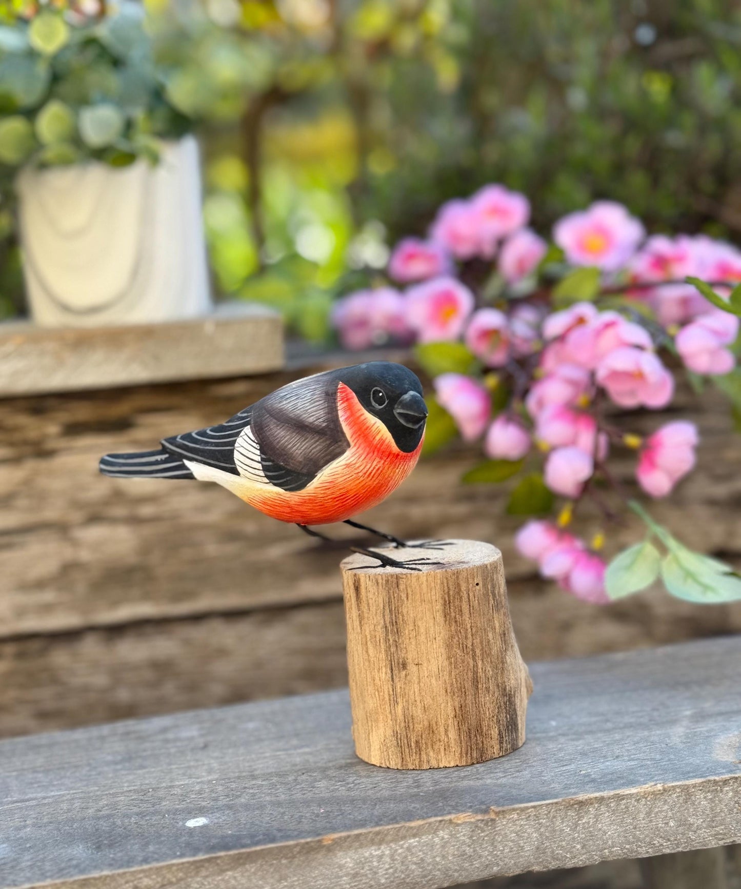 Gorgeous Carved Wooden Bullfinch