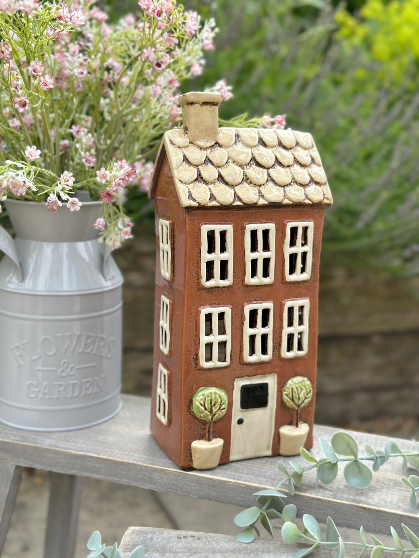 Brown Village Garden House Candle Holder