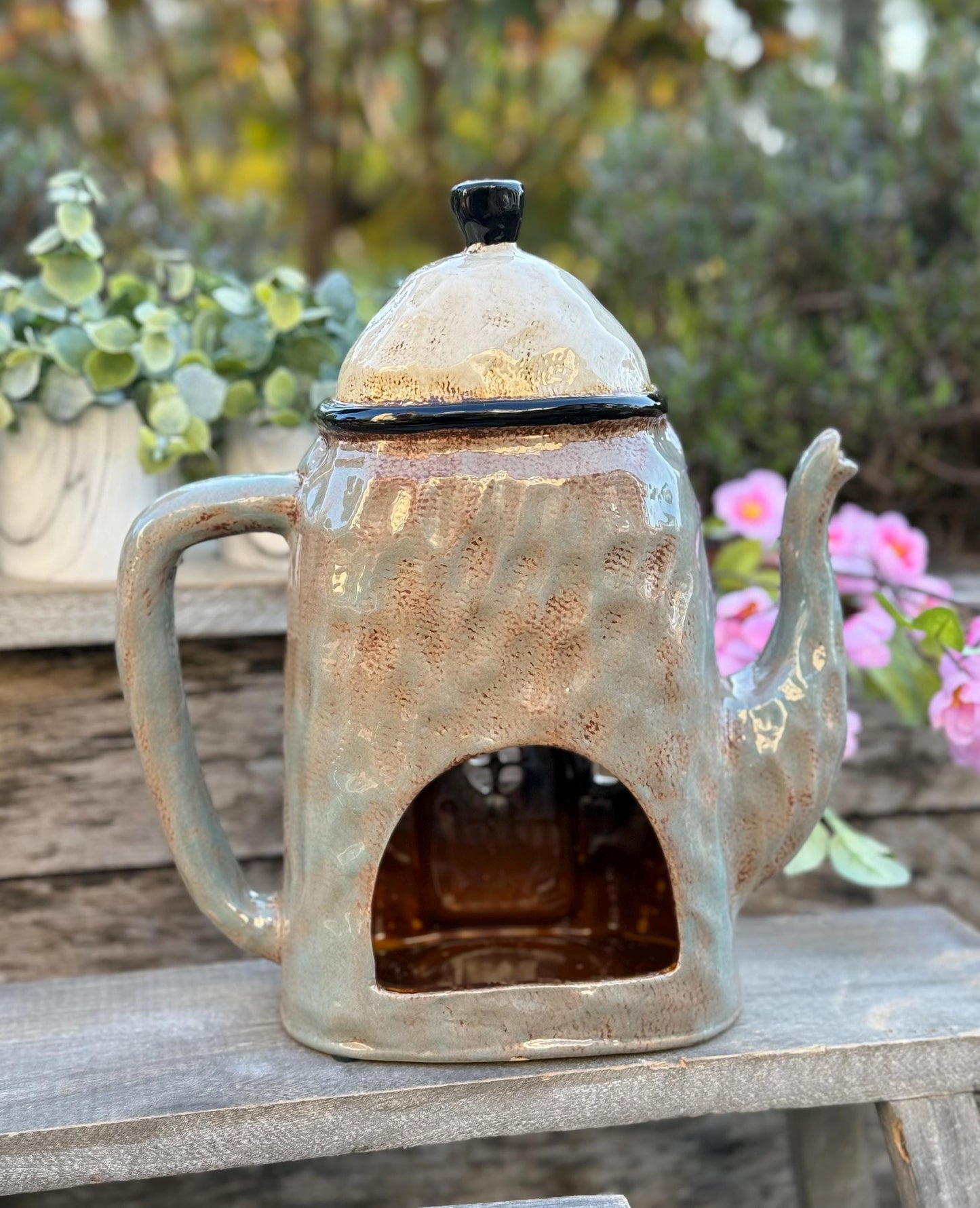 Large Grey Teapot Tealight/Candle Holder/LED Lights