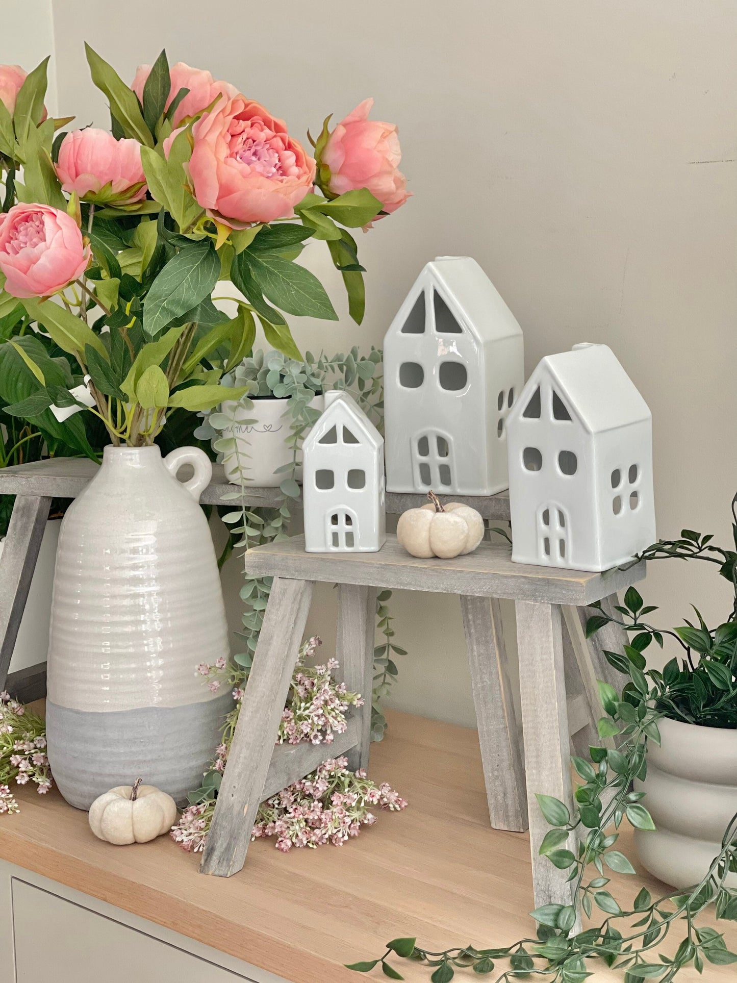 Ceramic White Glazed Houses - 3 Sizes Available