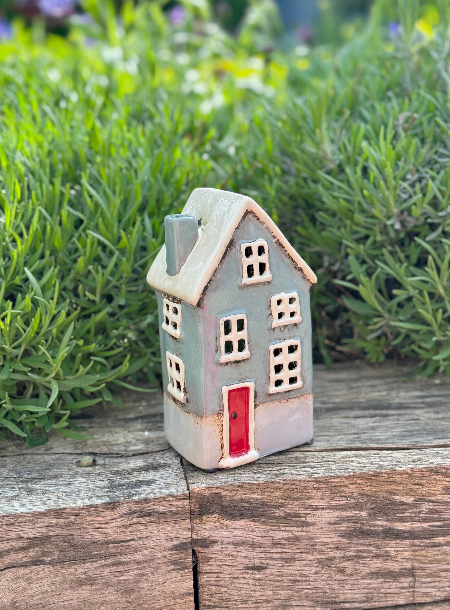 Duck Egg Traditional Village House /Cottage Candle Holder