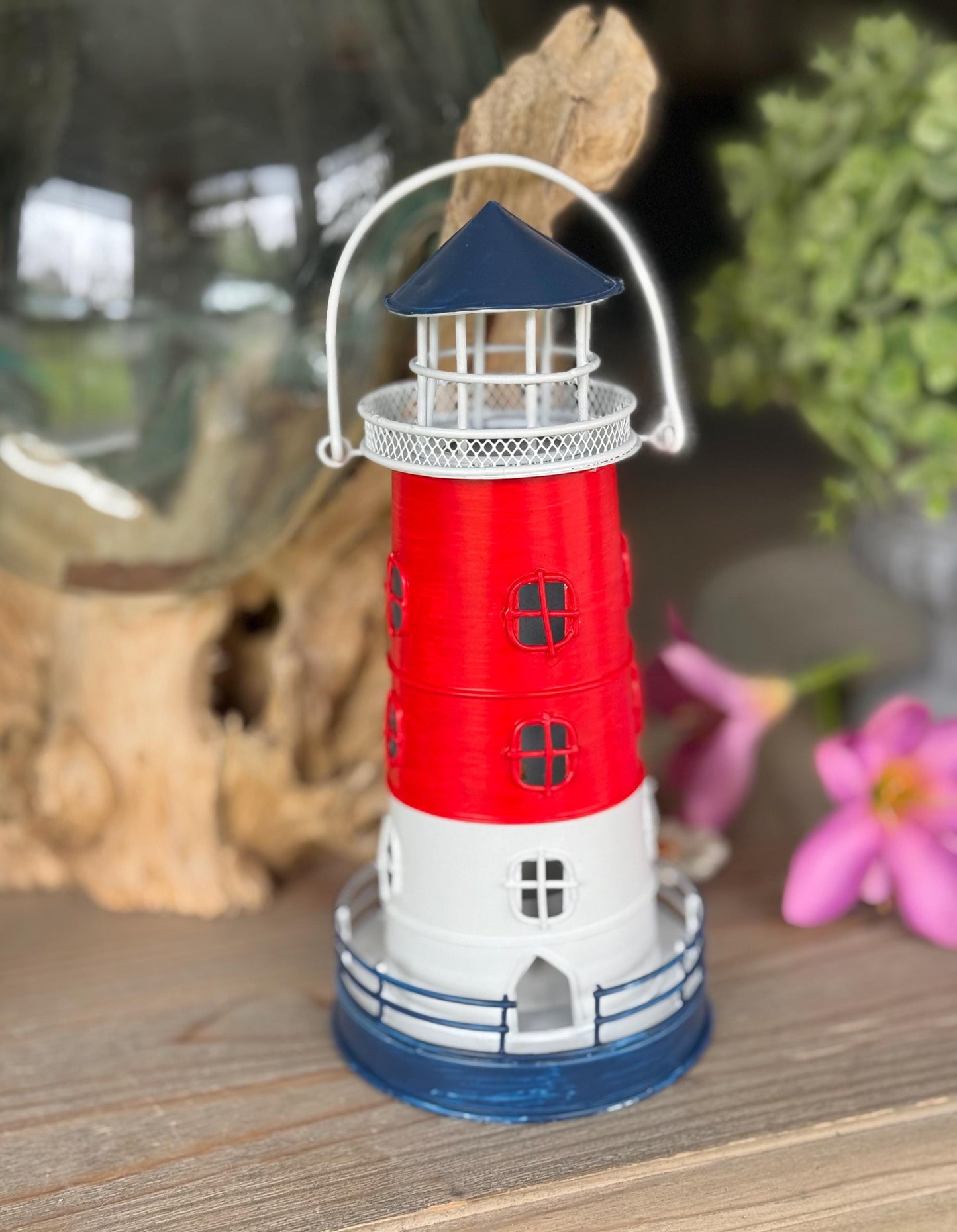 Red Metal Lighthouse Tea light holder