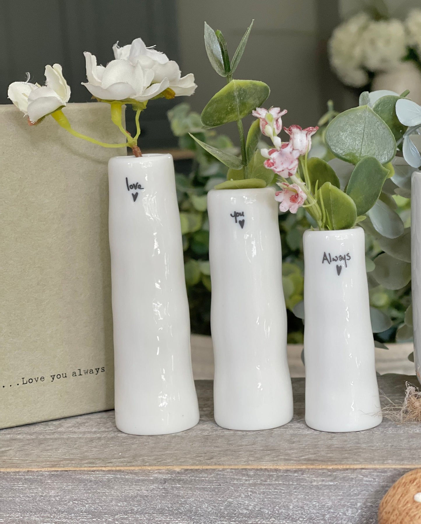 Set of 3 Porcelain Bud Vases - Love, You, Always