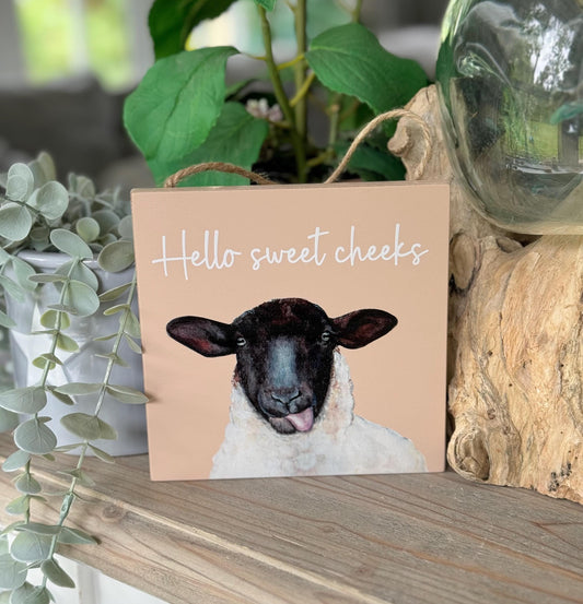 Wooden Hanging Sign/Plaque - Hello Sweet Cheeks