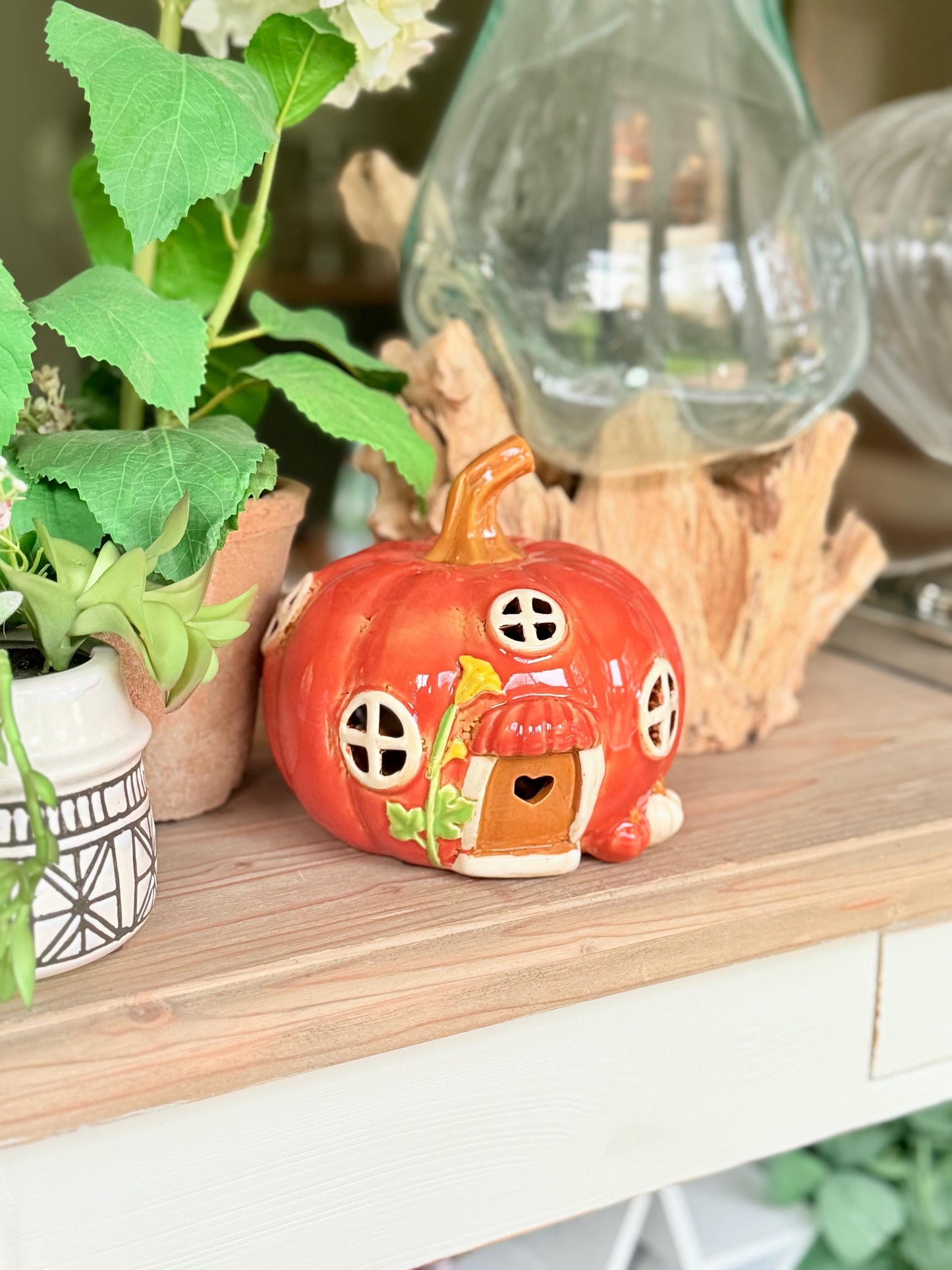 Orange Pumpkin Ceramic Tea Light house