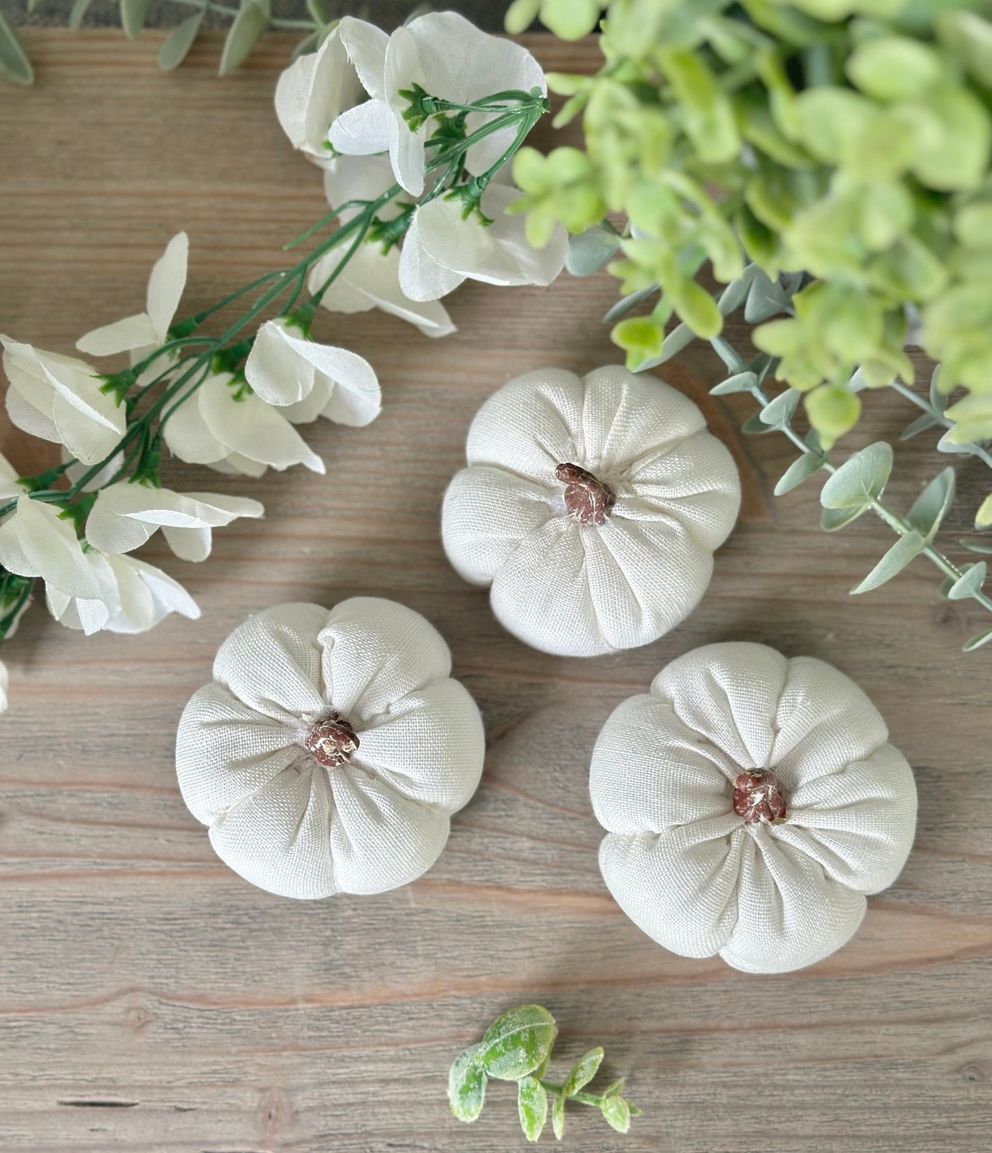 White Linen Pumpkins - Set of 3