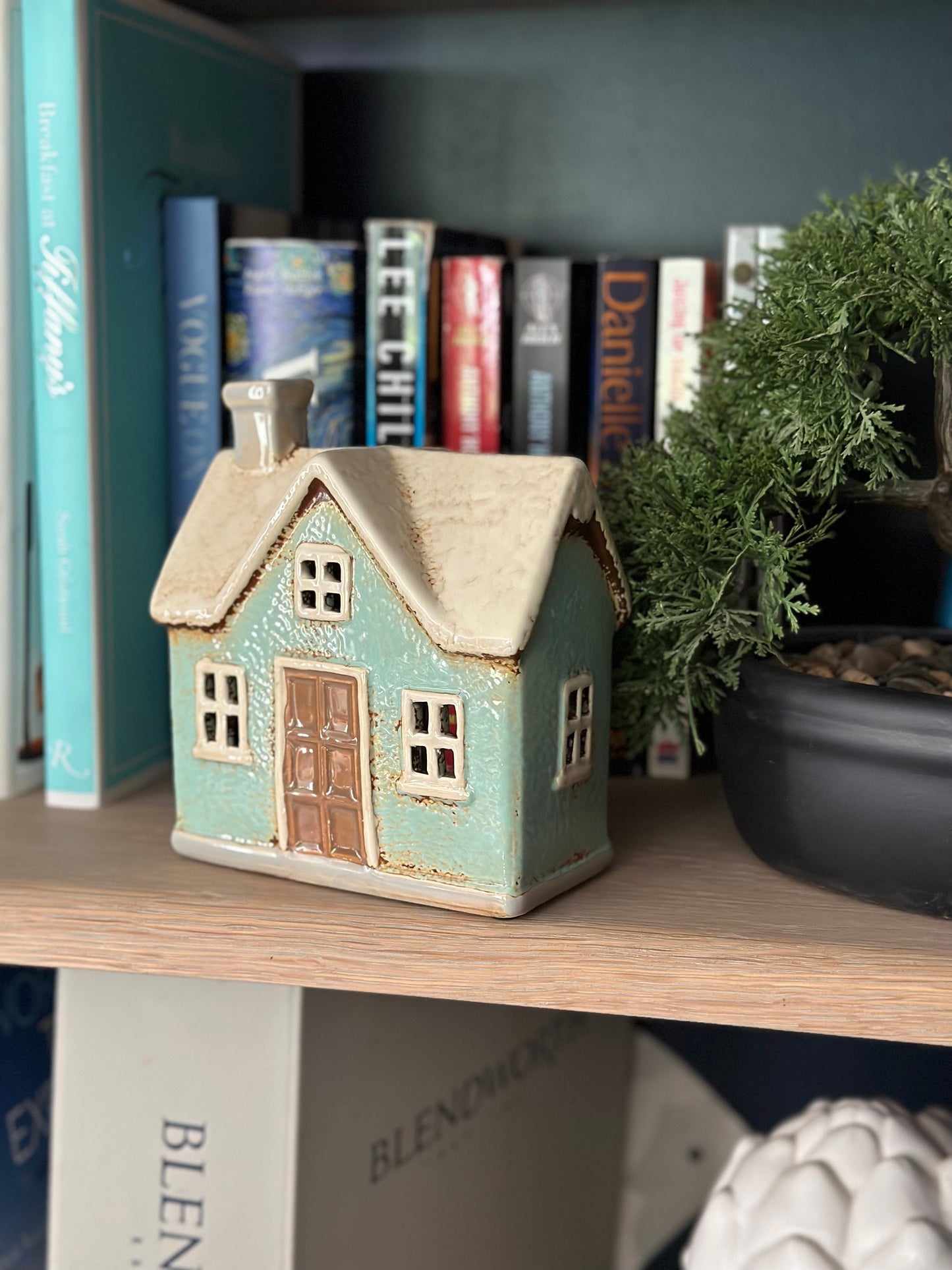 Glazed Ceramic Aqua Country Cottage Tea light