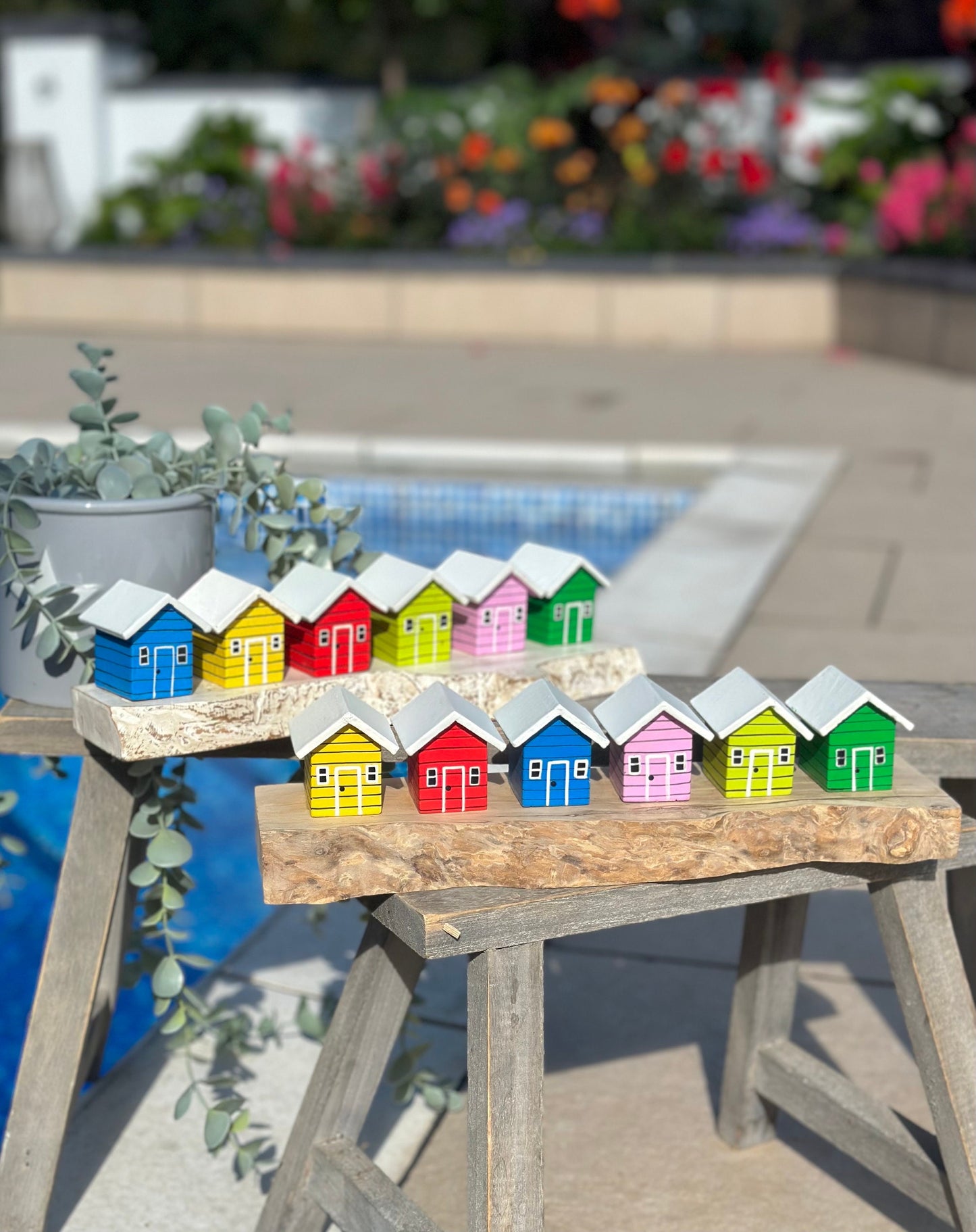 Brightly Coloured Beach Huts on a Block - 2 colour options available