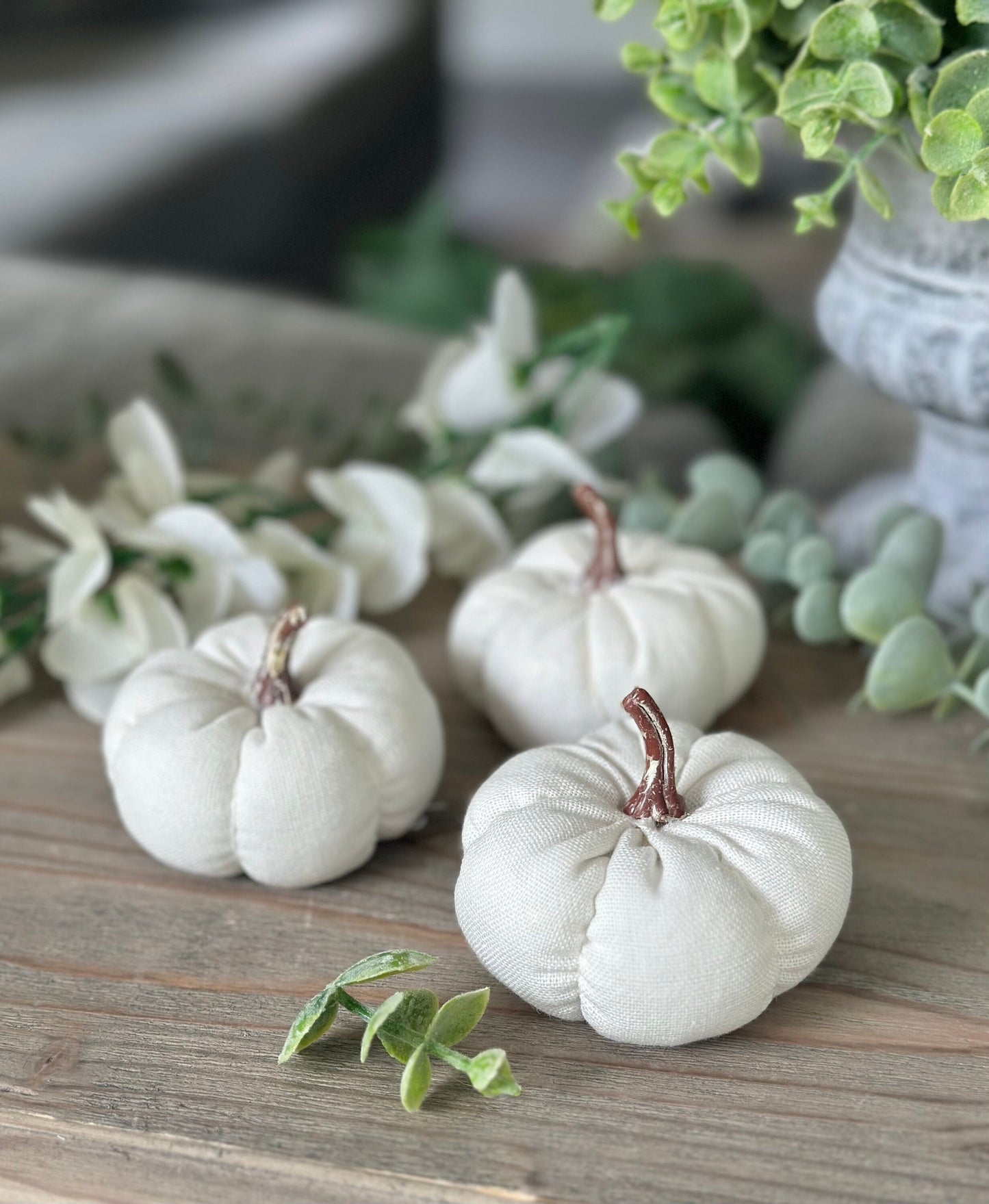 White Linen Pumpkins - Set of 3