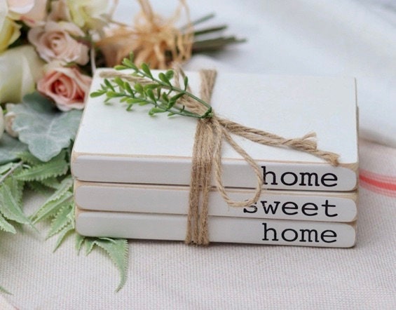 Home Sweet Home Decorative Fir Wood Book Wooden Decor,White