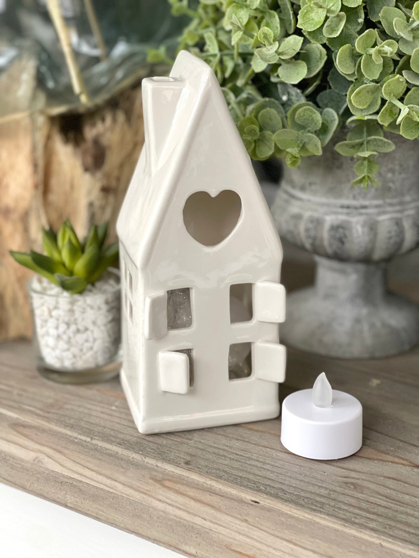 Ceramic White House Tea Light Holder - 2 sizes