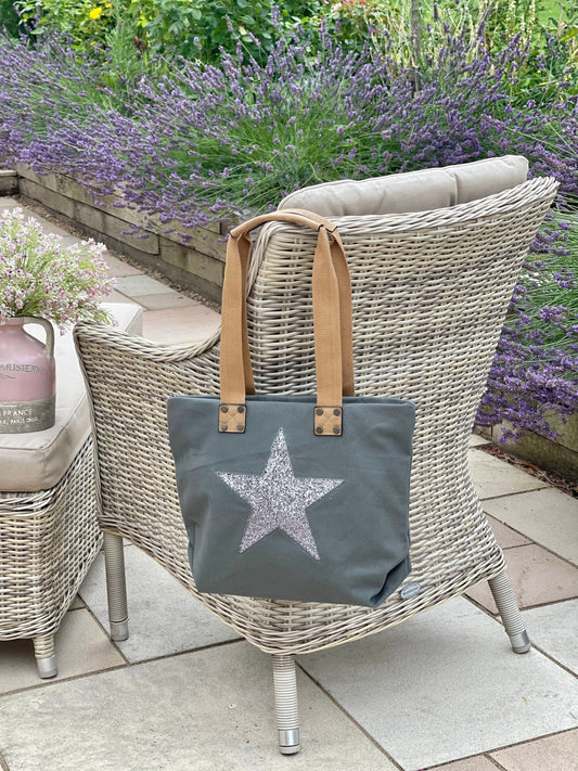 Dark Grey Encrusted Star Shoulder Bag
