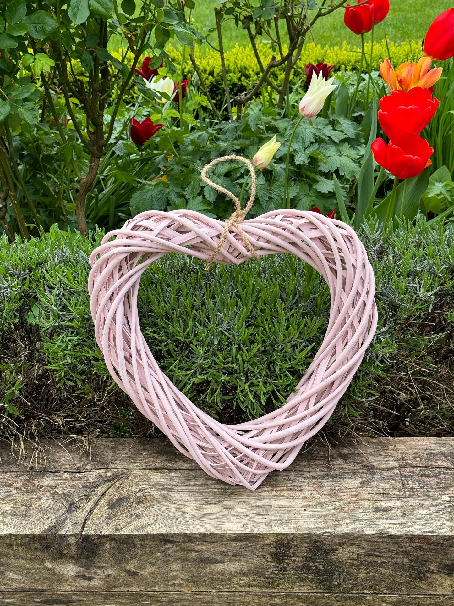 Medium Rose Pink Wicker Hanging Heart - 40cm
