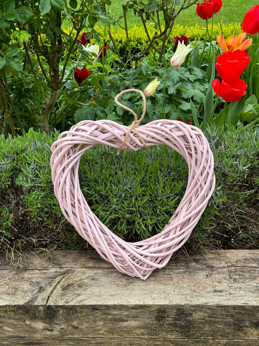 Medium Rose Pink Wicker Hanging Heart - 40cm