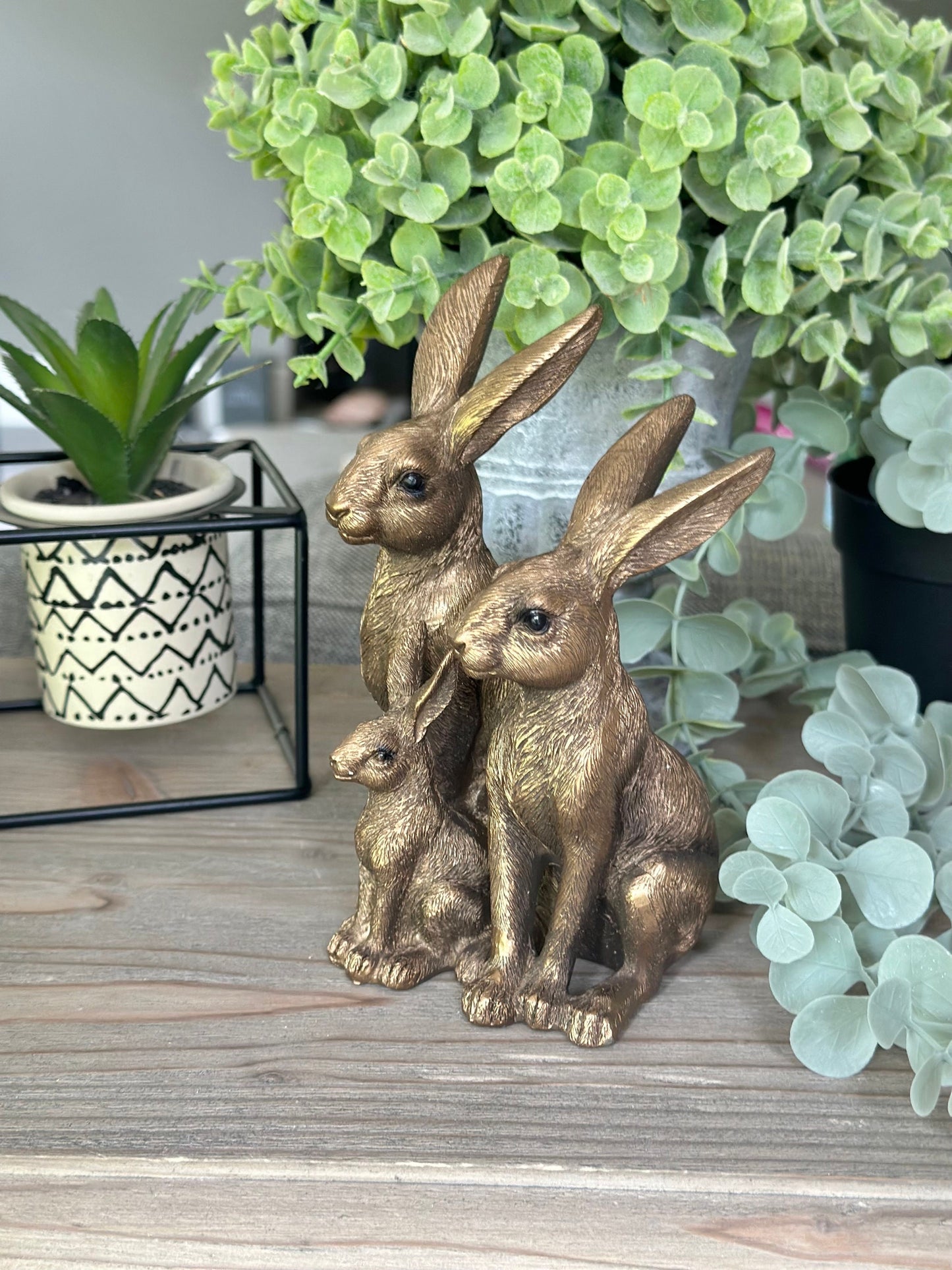 Bronzed Ornamental Sitting Hare Family