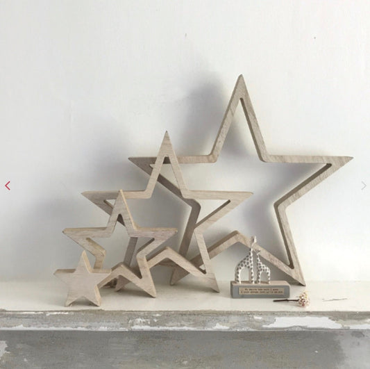 Natural Wooden Stars.  Set of 4