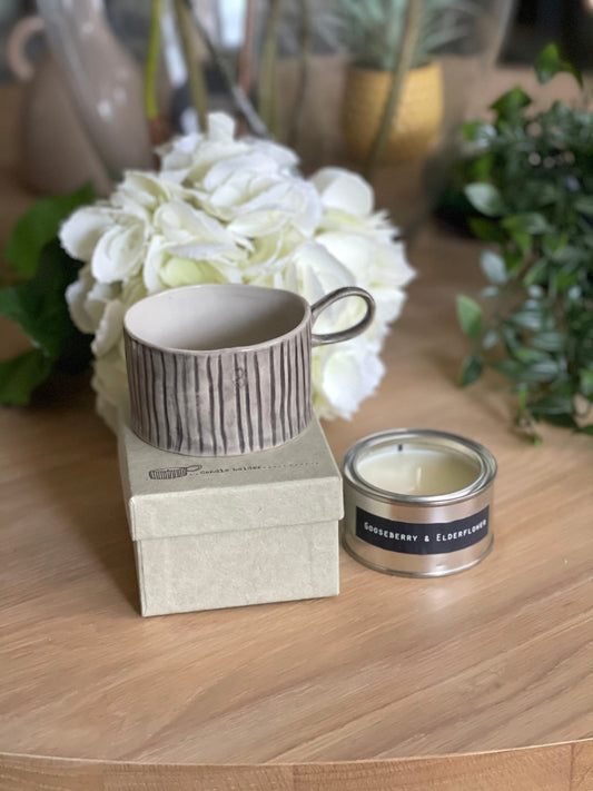 East of India Scratched Lines Handled Candle Holder