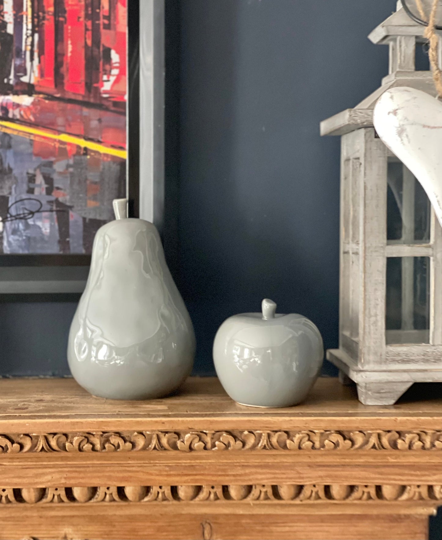 Grey Glazed Apple and Pear Ornament