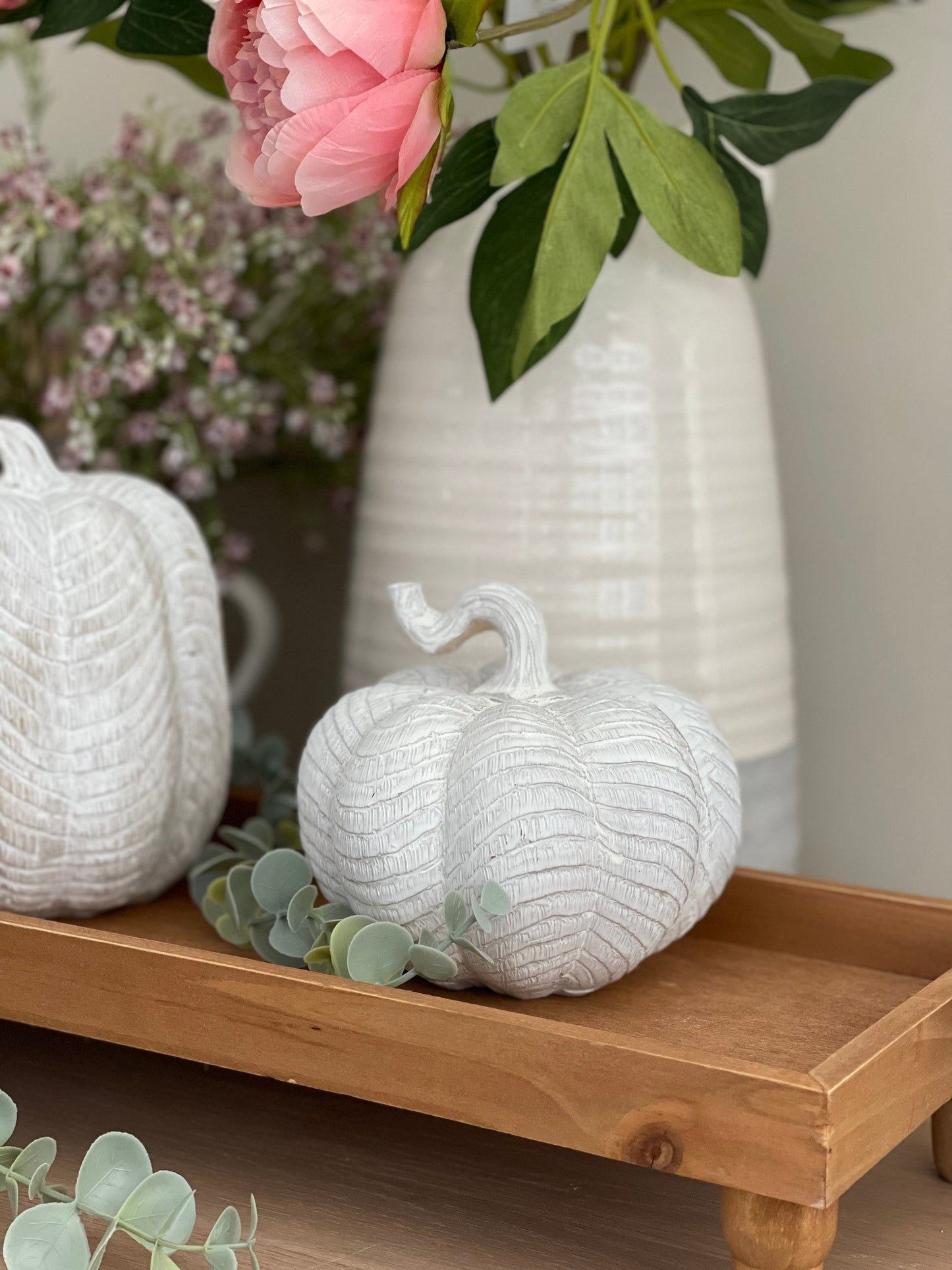 Rustic White Carved Pumpkins