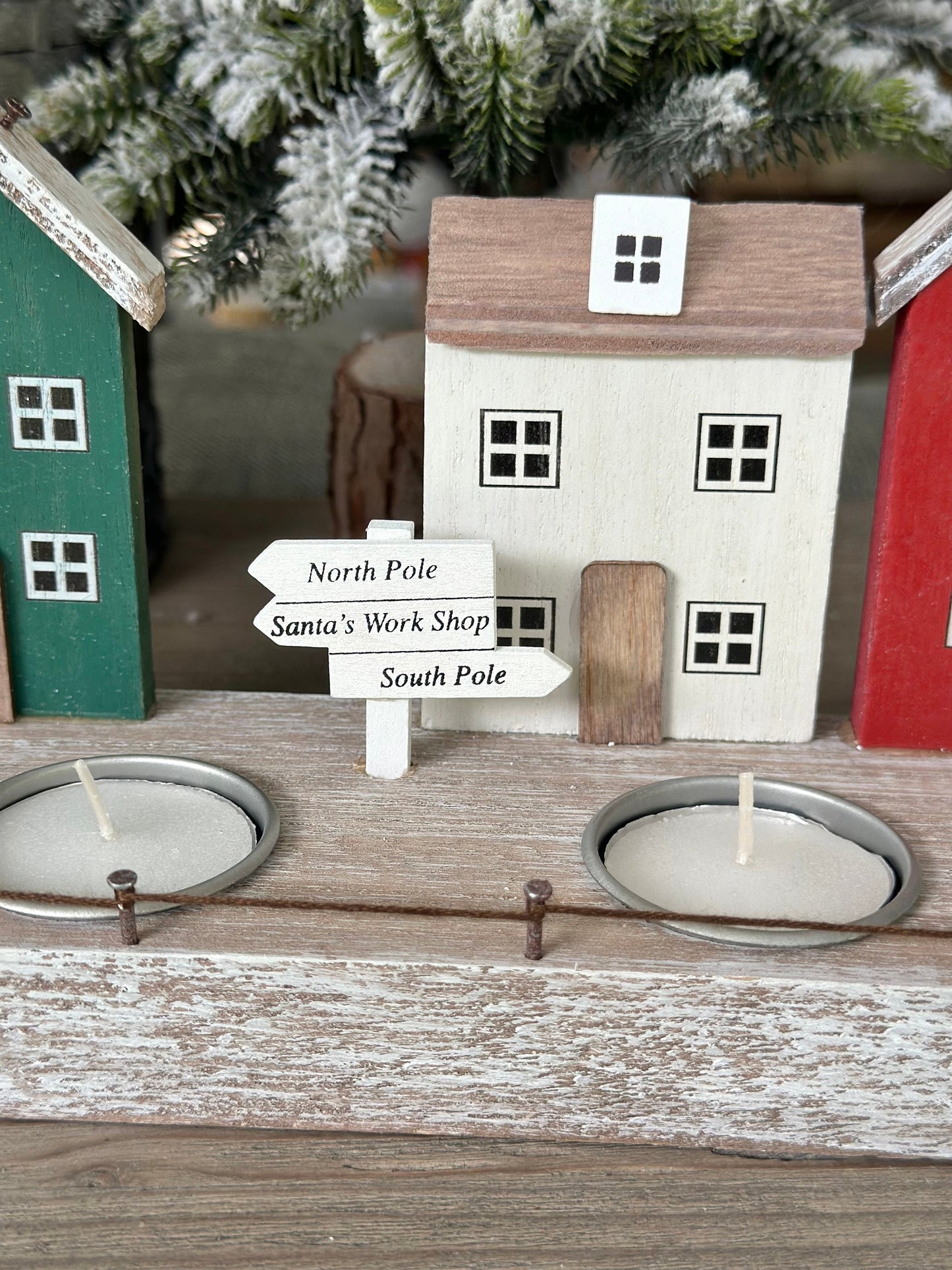Nordic Red House Scene Tea Light Holder