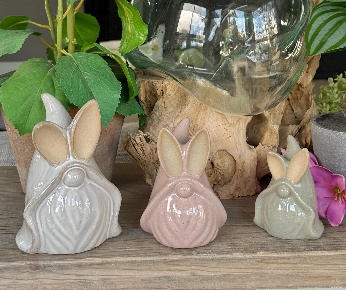 Glossy Ceramic Gnome Bunnies - Available in 3 Sizes