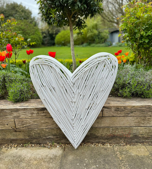 Hand Painted Large White Wicker Heart - 85cm