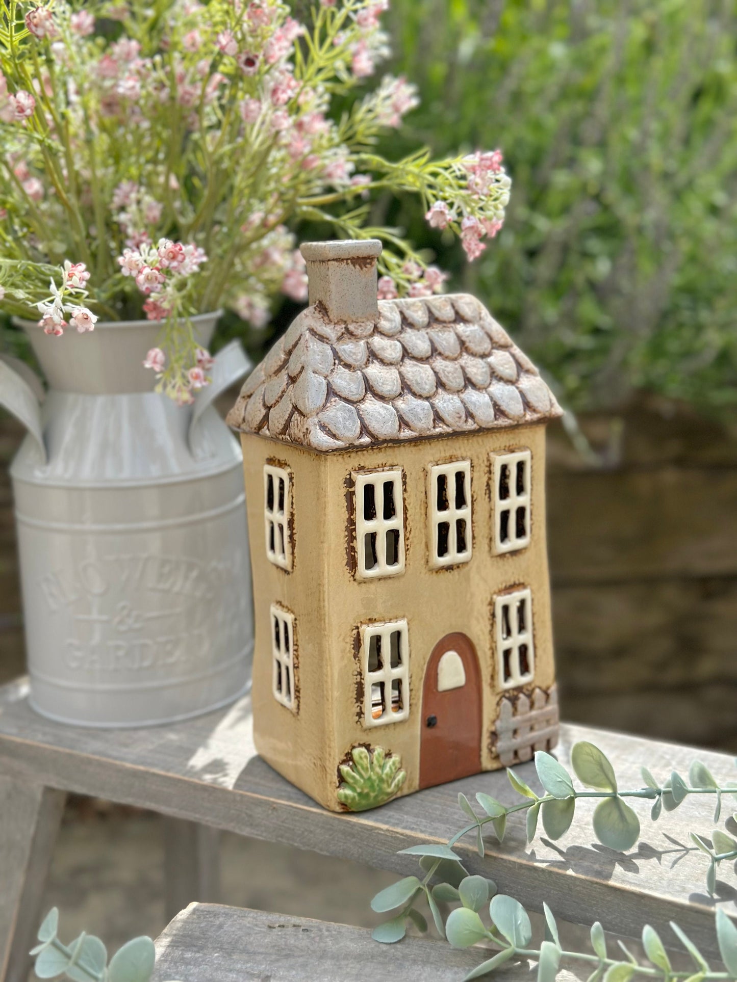 Cream Traditional Village Garden House Candle Holder