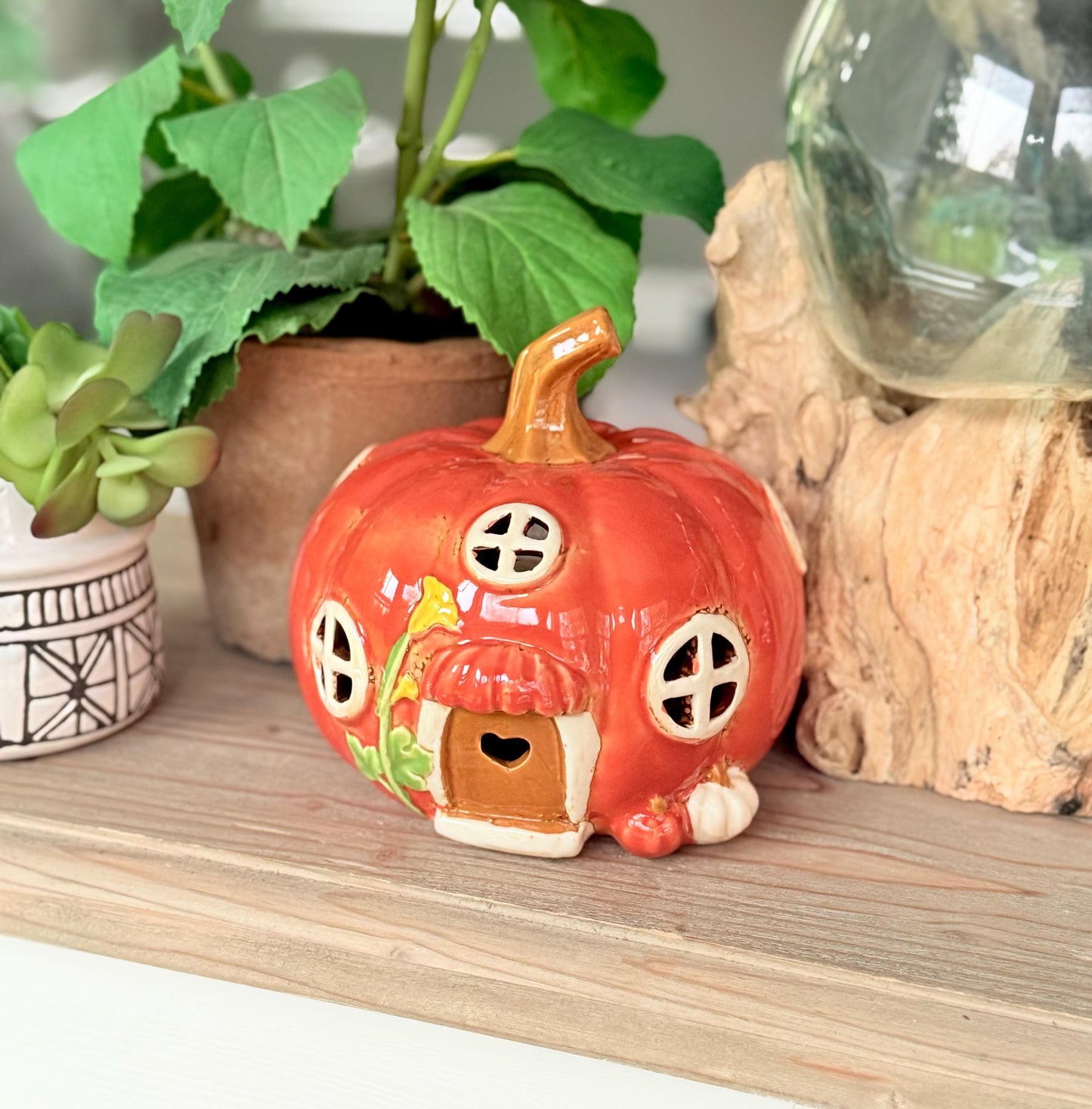 Orange Pumpkin Ceramic Tea Light house