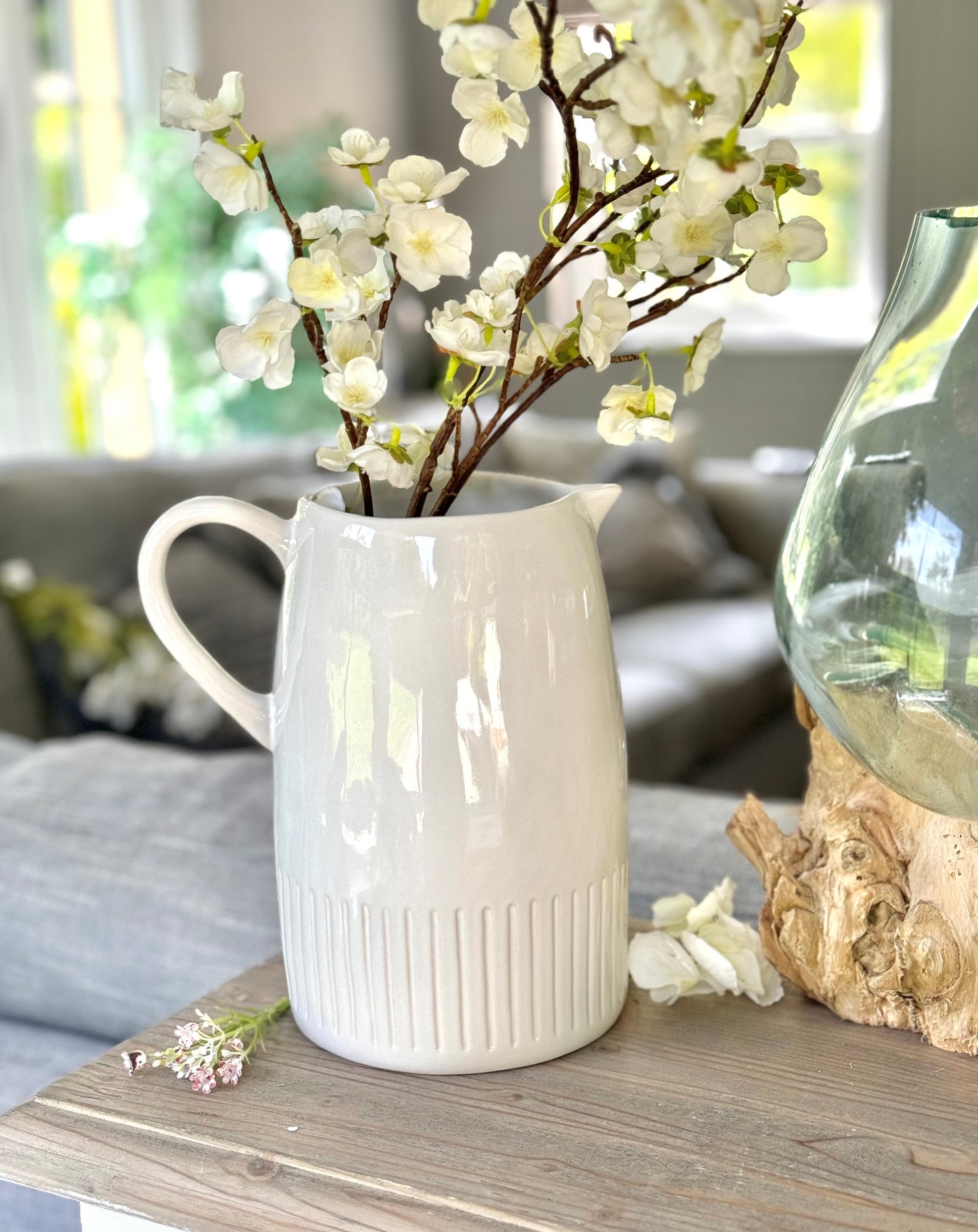 White Ridged Porcelain Jug