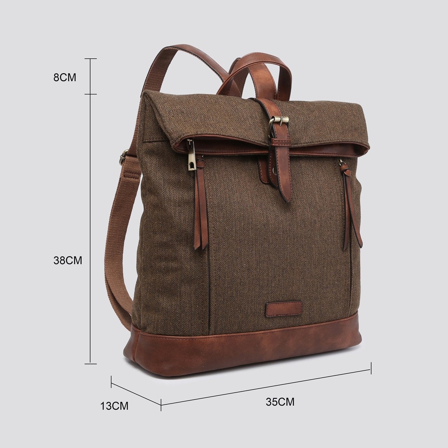 Grey Herringbone Rucksack/Backpack