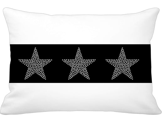 Three Stars Feather Cushion. White with Charcoal Stars