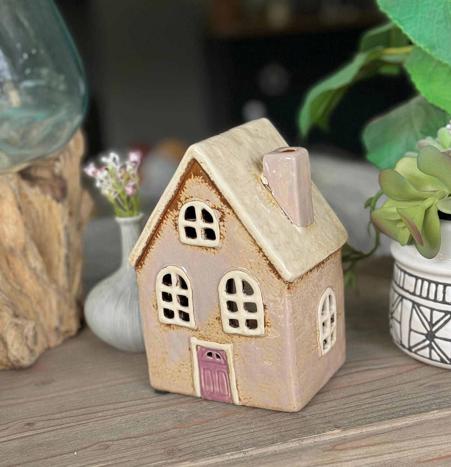 Cream Traditional Village House /Cottage Candle Holder