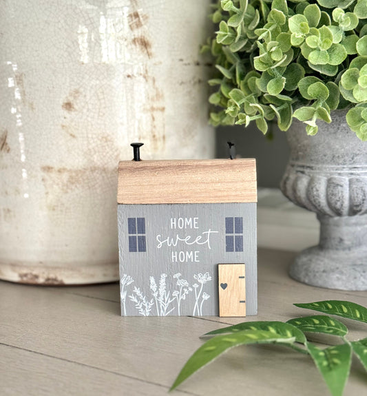 Grey Wooden House Block  "Home Sweet Home"