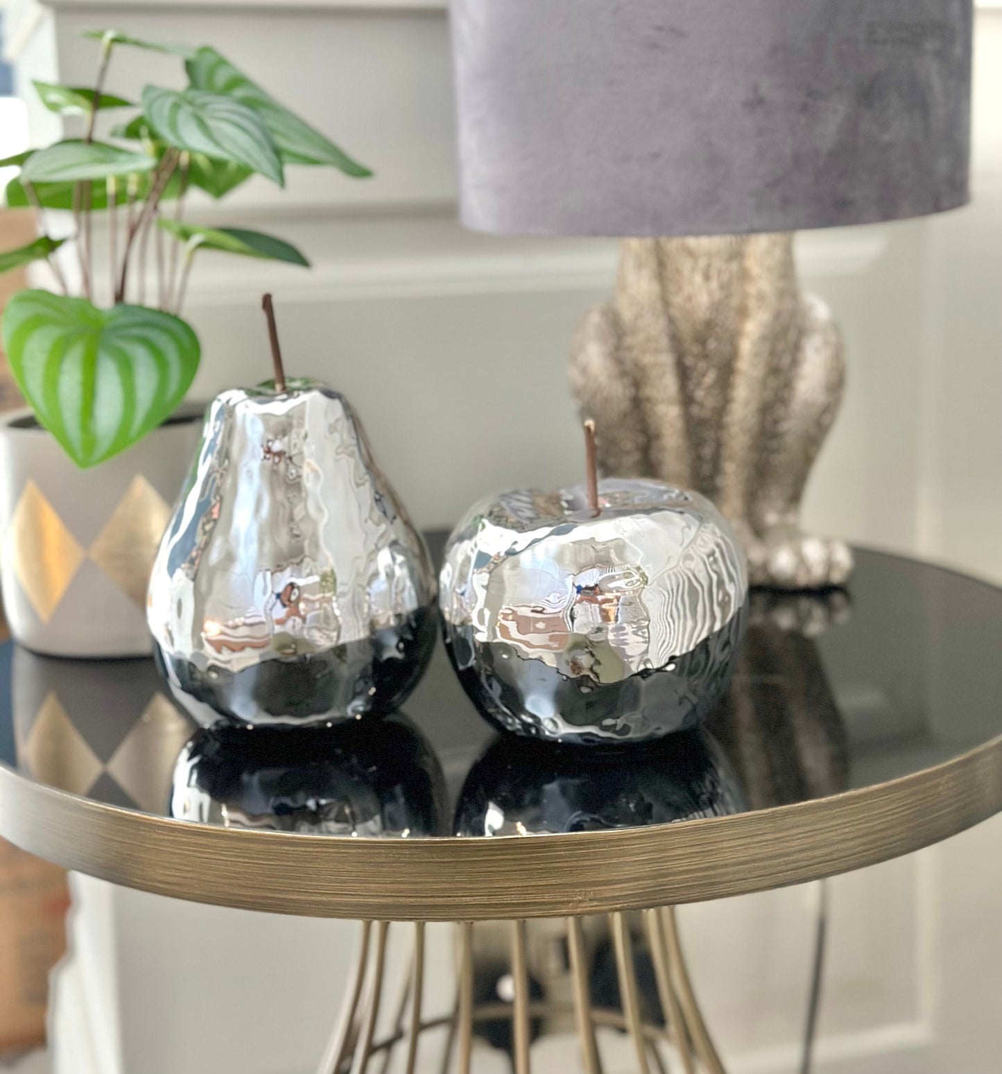 Ceramic Chrome Apple/Pear Decoration.  Sold Individually