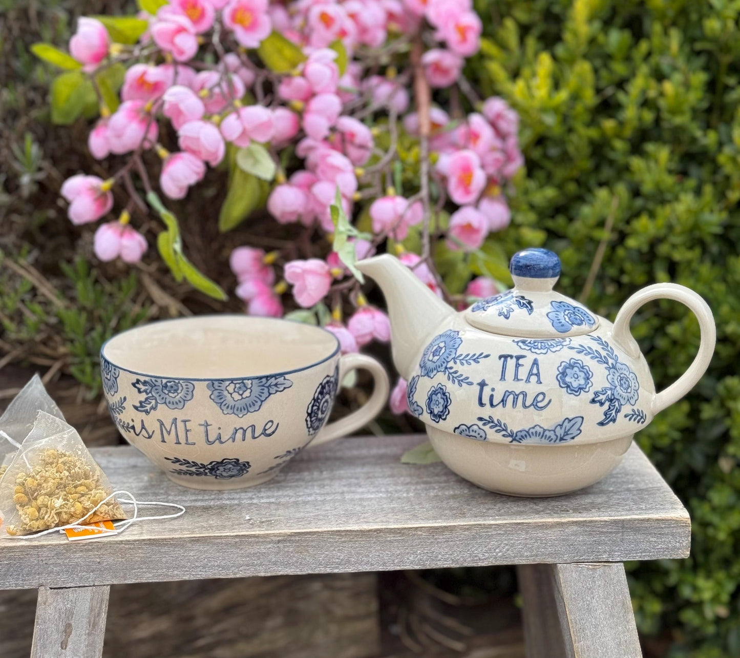 Blue Willow Floral Tea for One Teapot and Cup Set