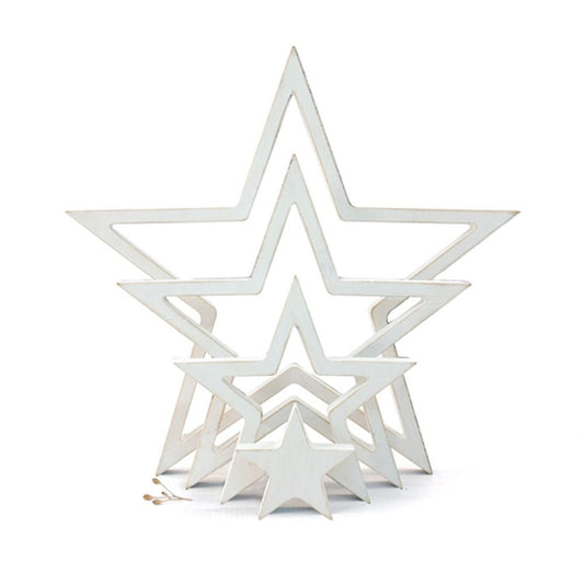 White Wooden Stars. Set of 4