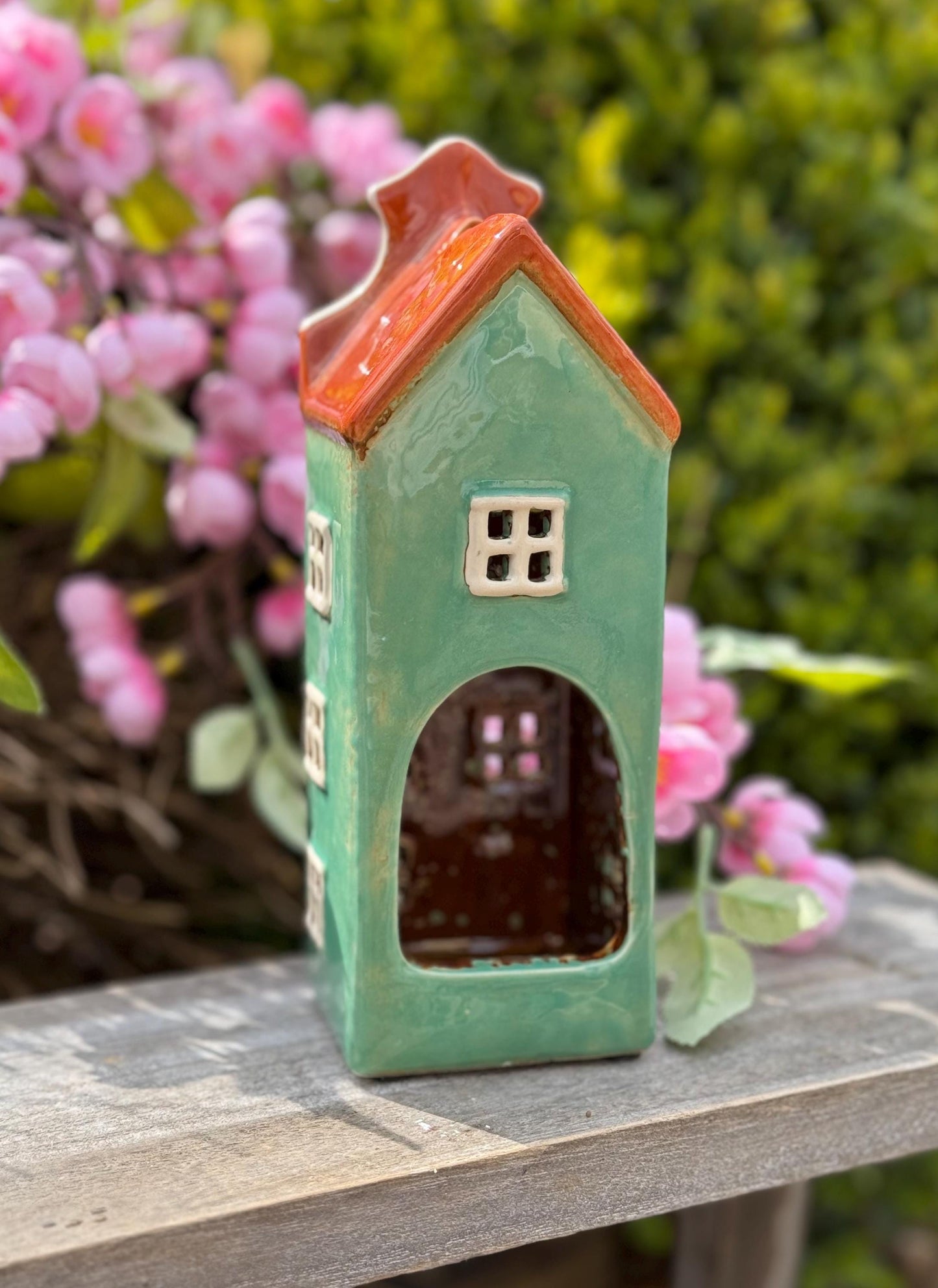 NEW! Green Ceramic Dutch House Tealight Holder