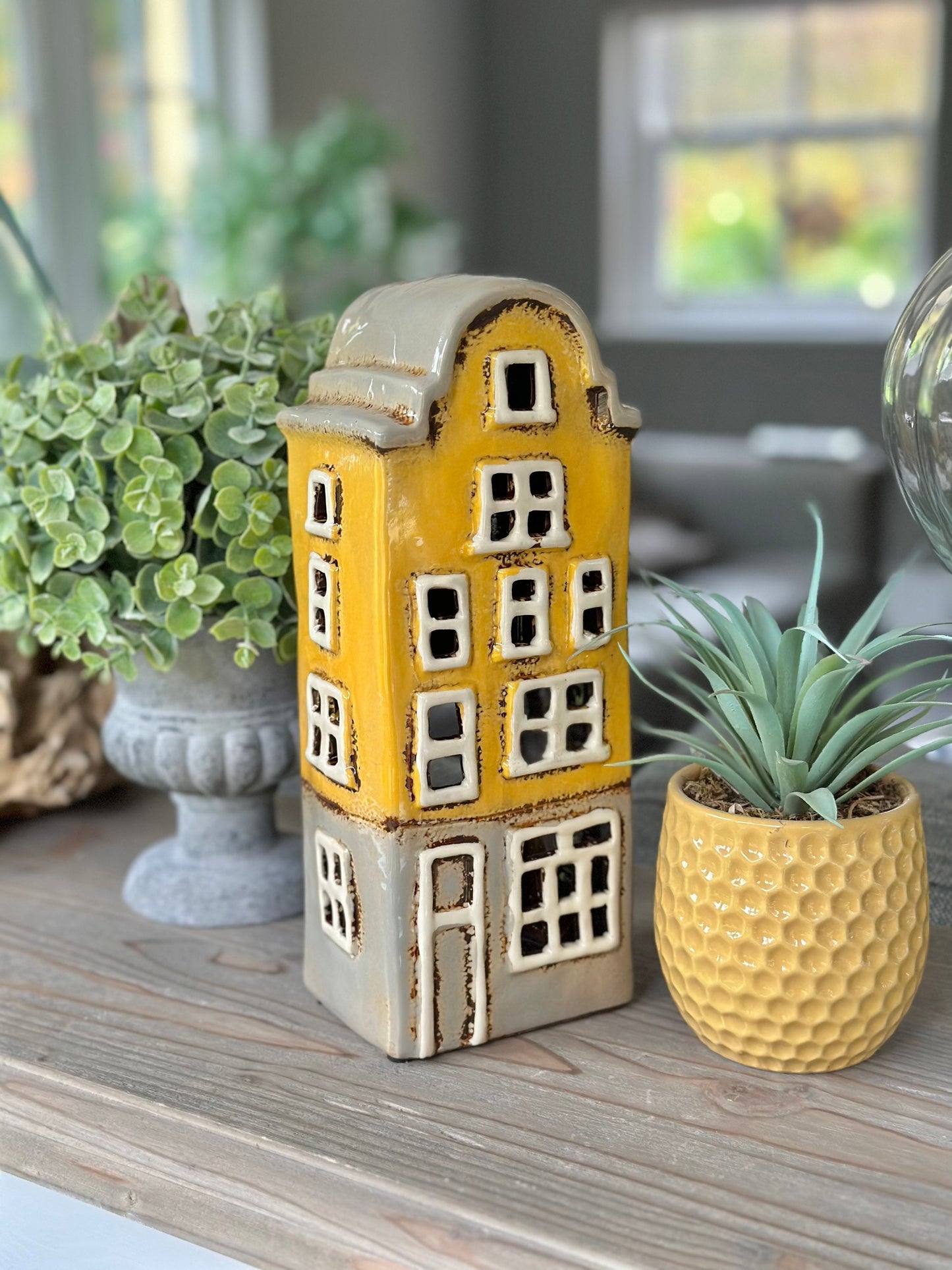 Mustard Yellow Ceramic House /Cottage Candle Holder