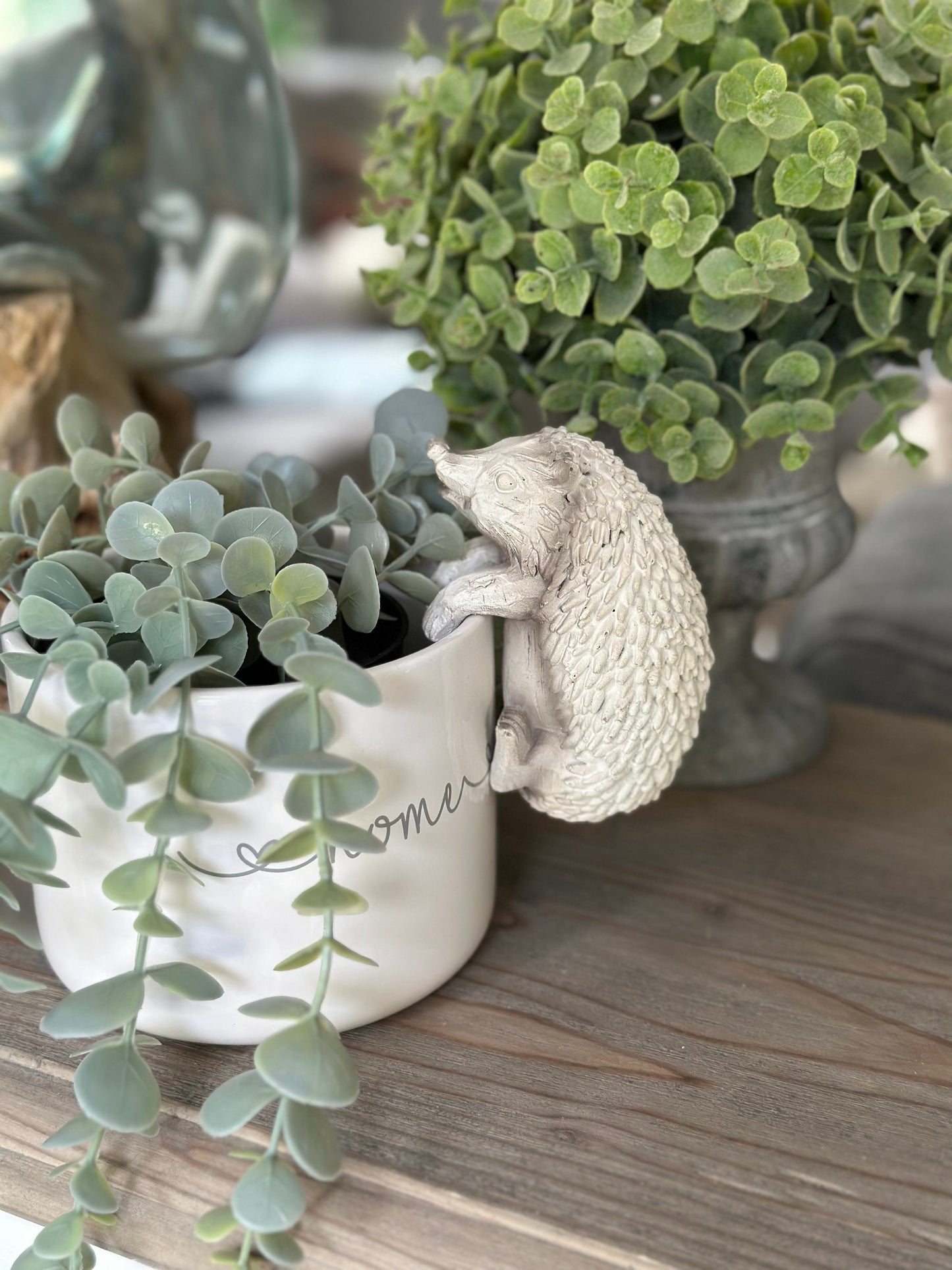 White Hedgehog Pot Hanger