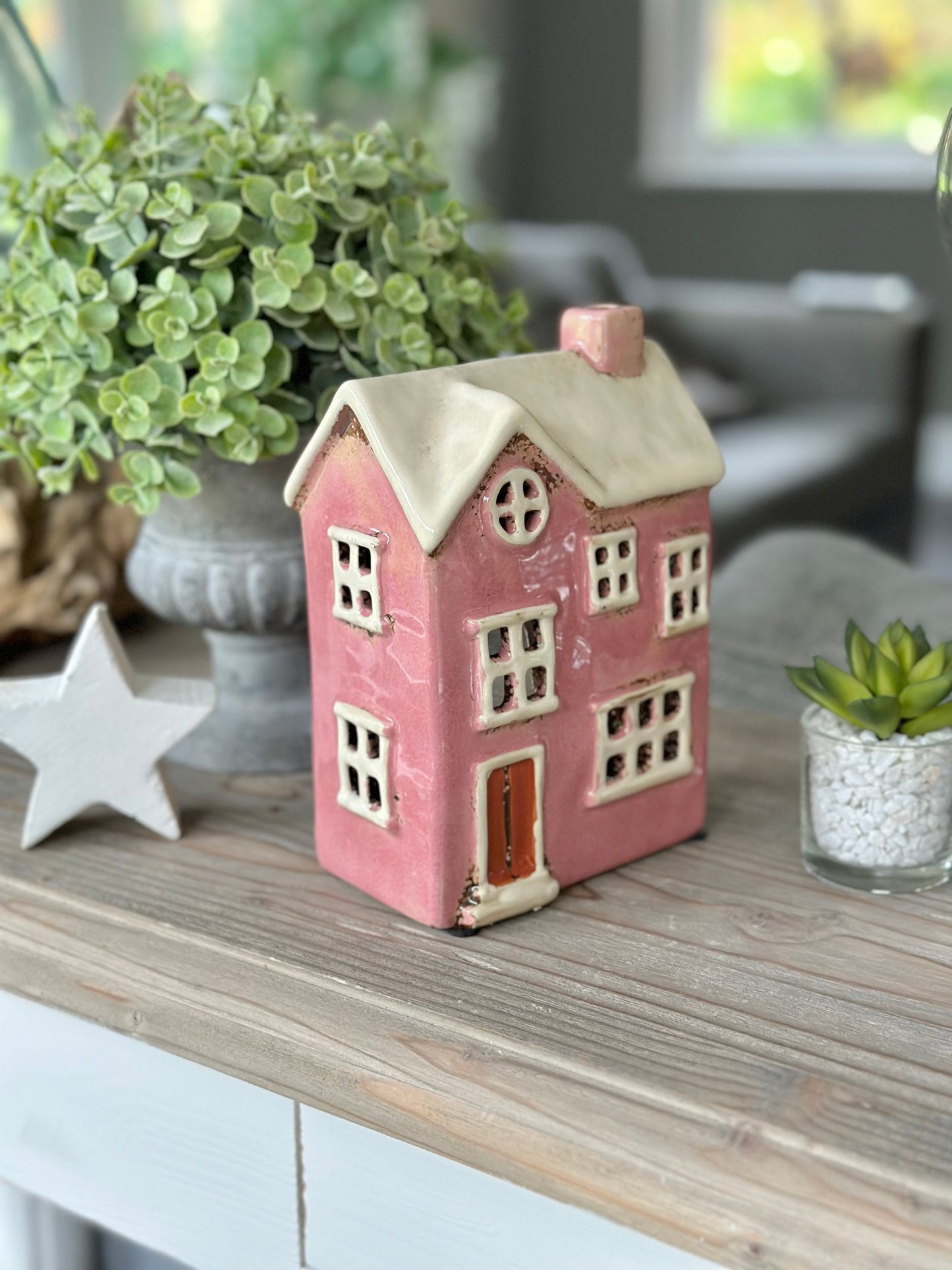 Pink Ceramic House /Cottage Candle Holder