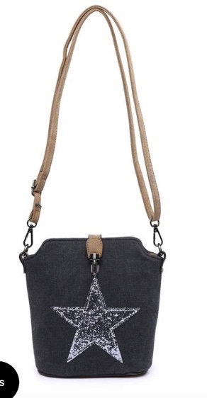 Cross Body Canvas Star Bag - Black