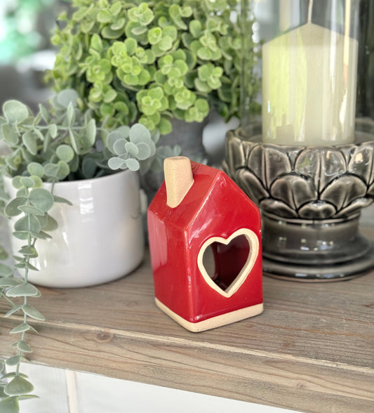 Red Ceramic House Tea Light Holder