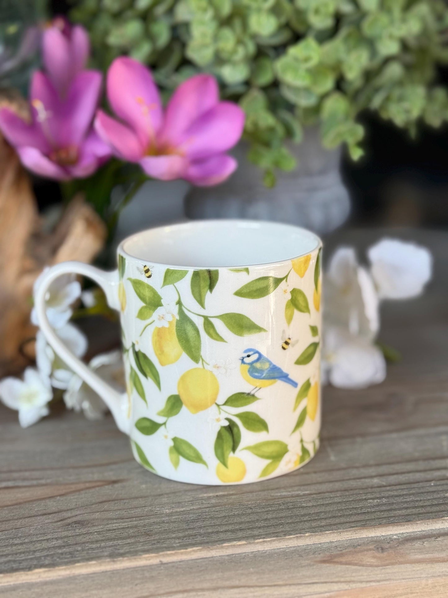Bone China Mug- Lemons & Blue Tits