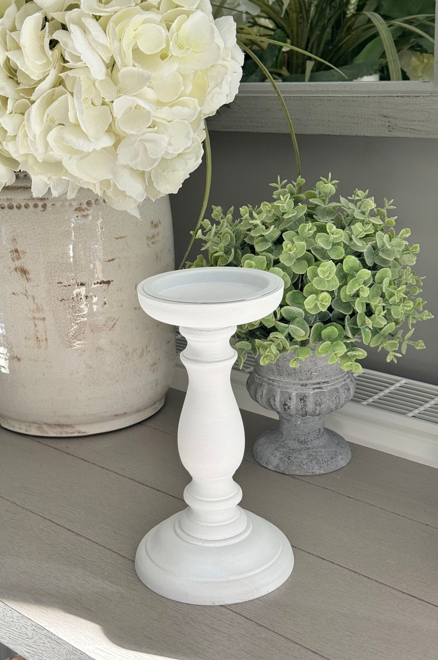 White Wooden Candlestick  - Available  in 2 sizes