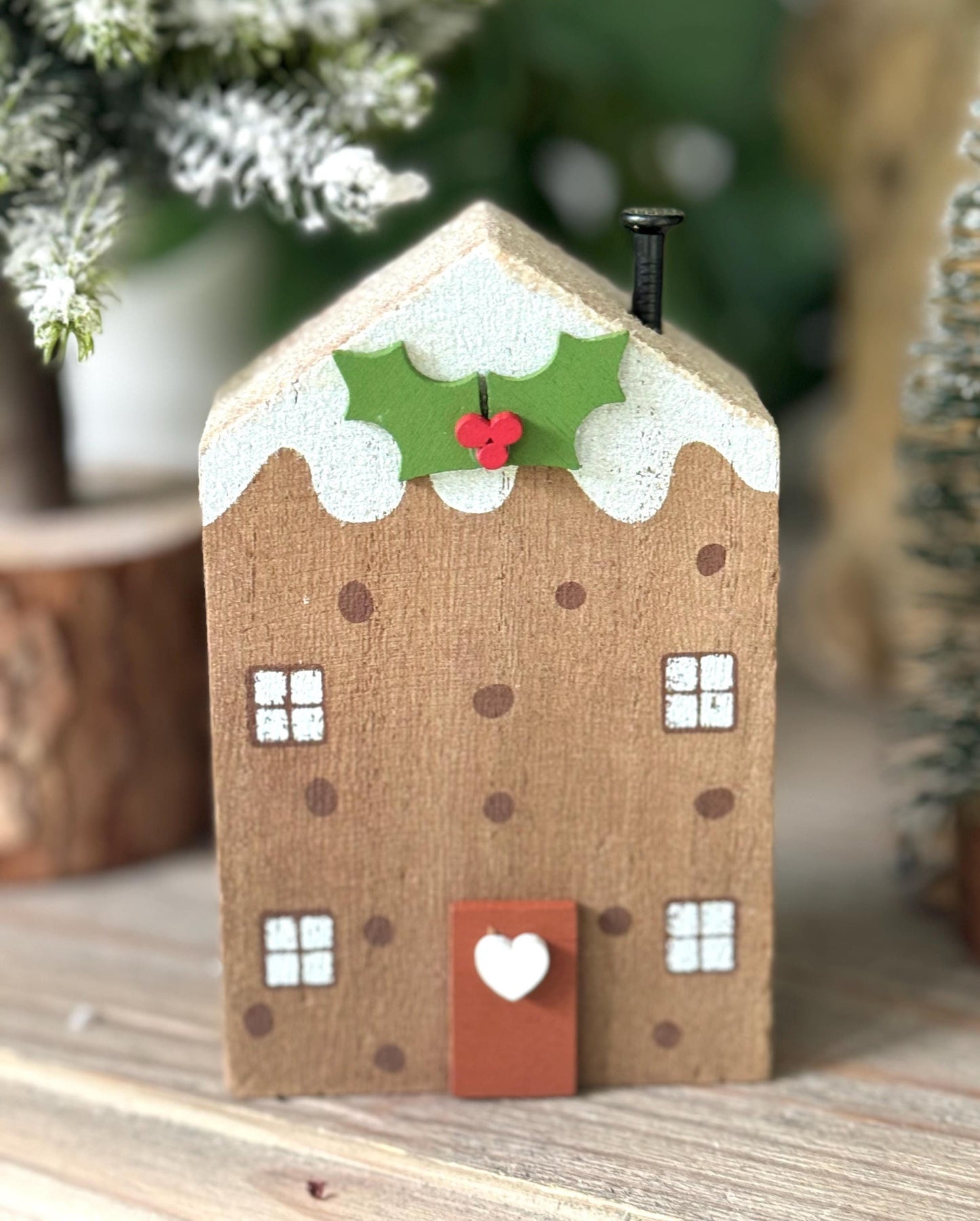 Wooden Polka Dot Christmas Pudding House
