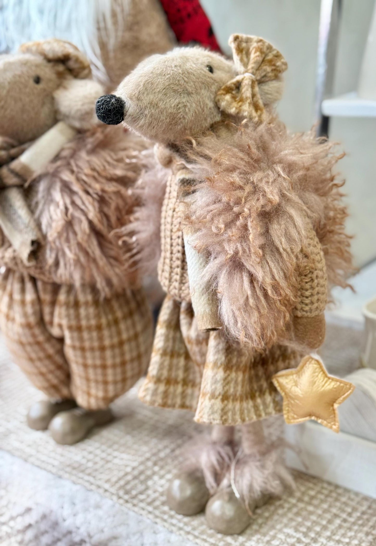 Super Soft Festive Mice Couple With Fur Coats