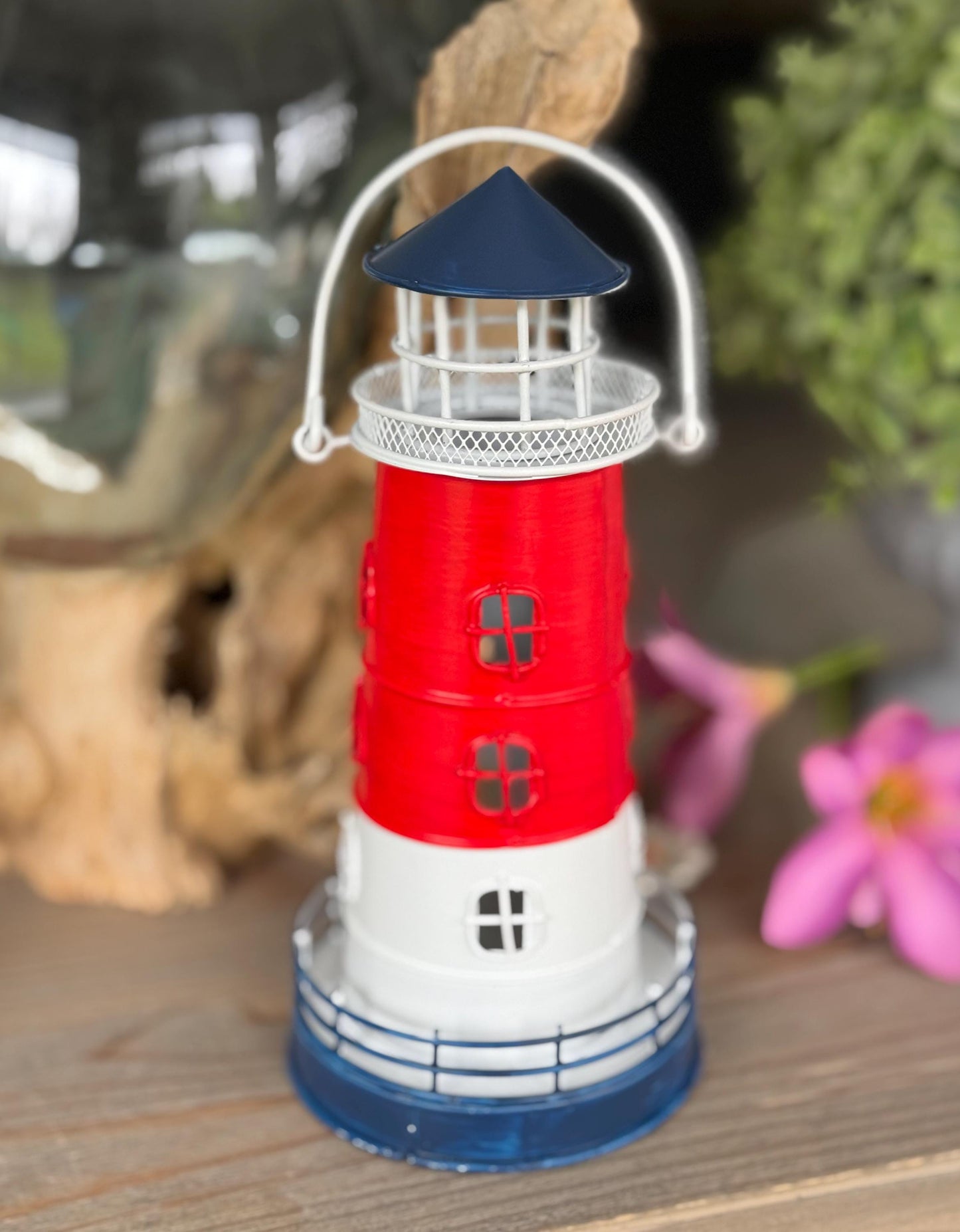 Red Metal Lighthouse Tea light holder