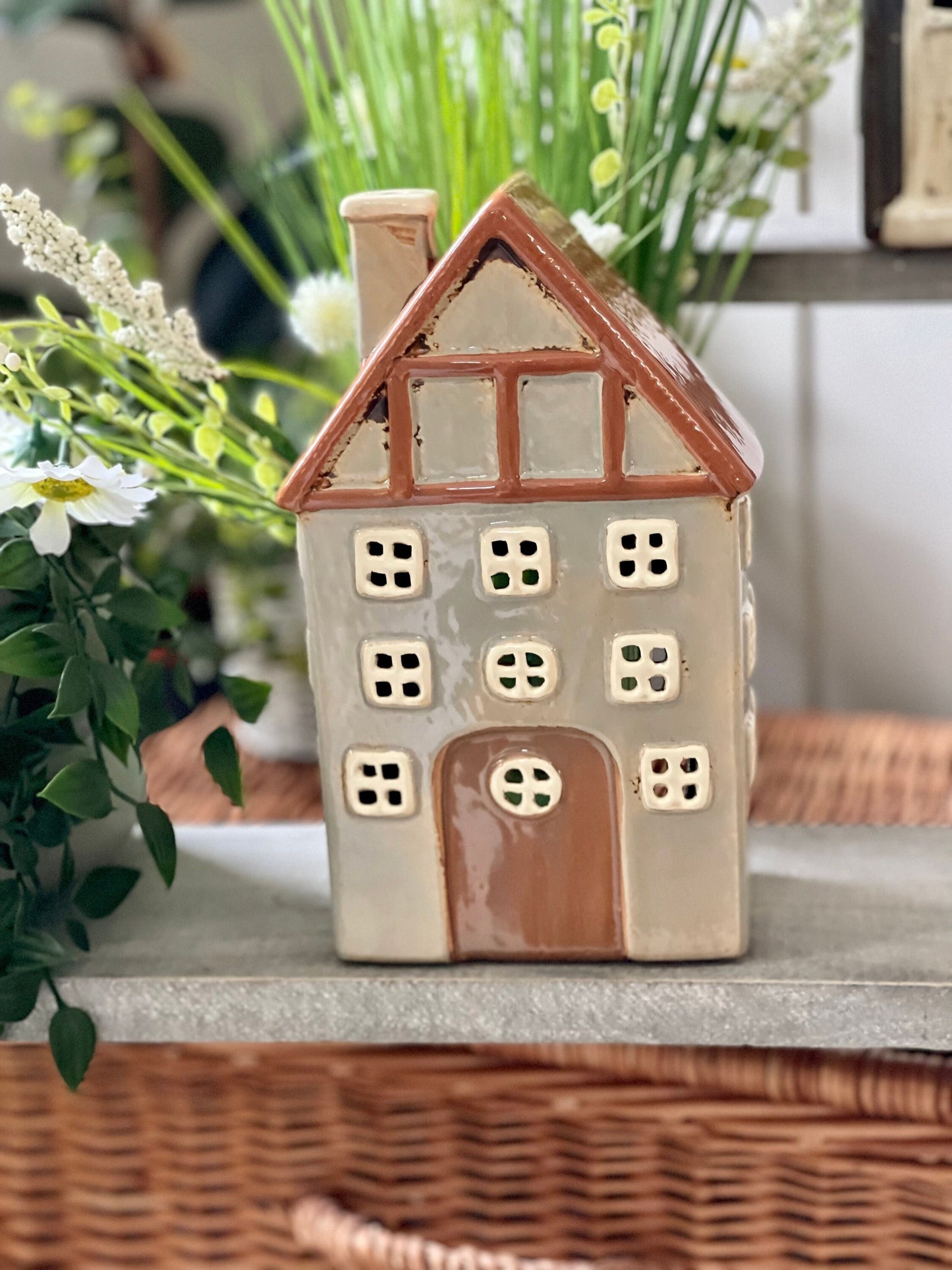 Ceramic House/Cottage Candle Holder - 22cm